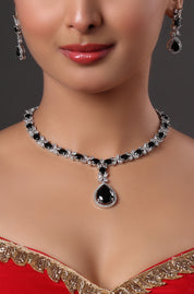 Elegant White Gold Finish Black Cubic Zirconia Necklace