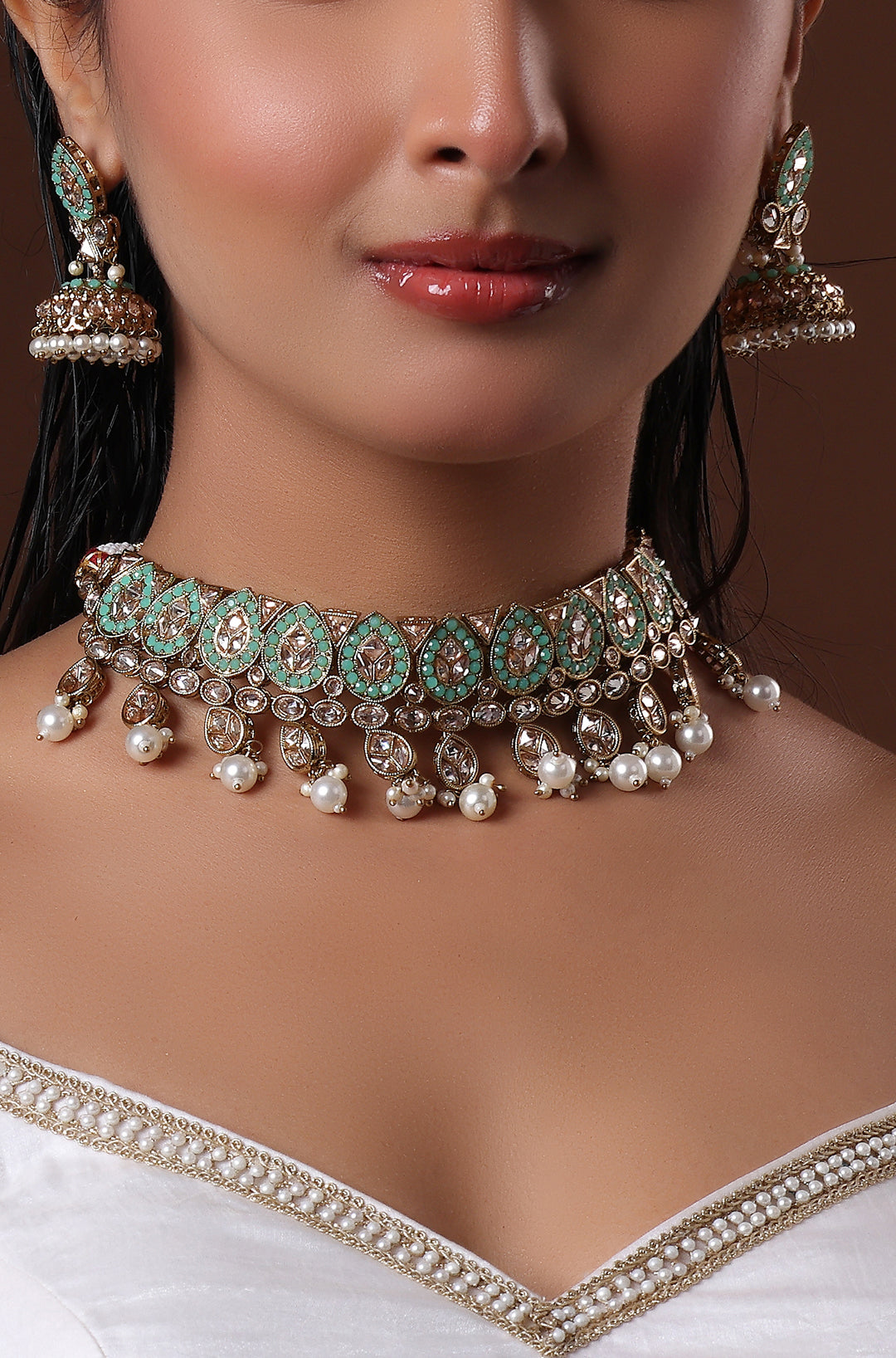 Mint Moissanite Polki Choker Necklace
