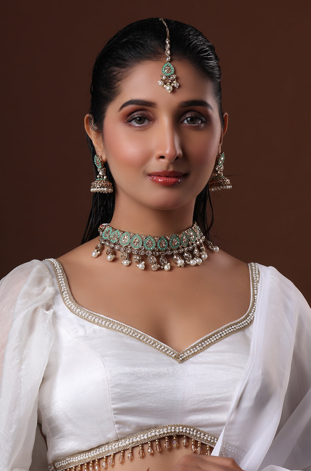Mint Moissanite Polki Choker Necklace
