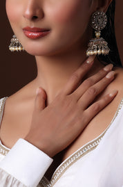 White & Gold Kundan Jhumki With Pearl Polki