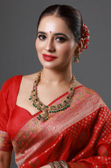 Temple Heritage Gold Necklace Set with Green Accents