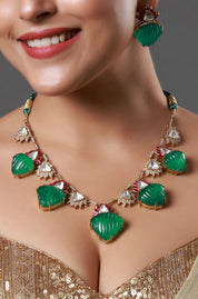 Emerald Green Statement Kundan Necklace Set