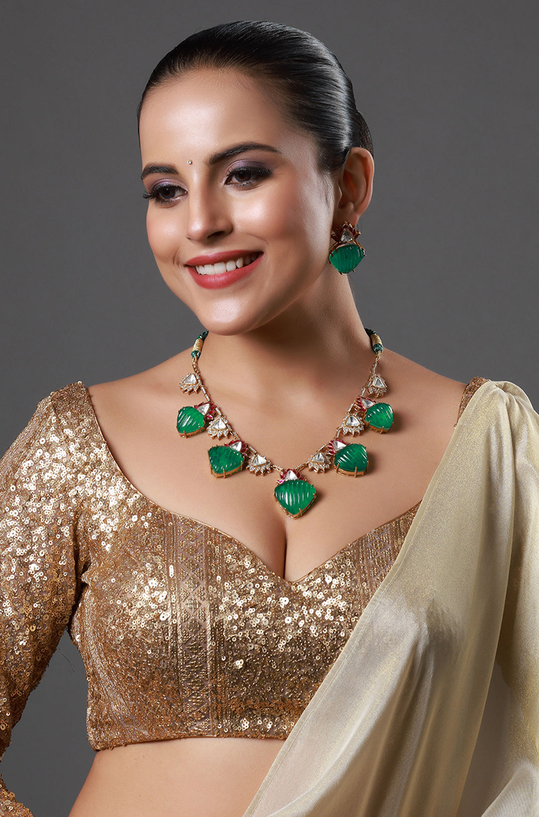 Emerald Green Statement Kundan Necklace Set