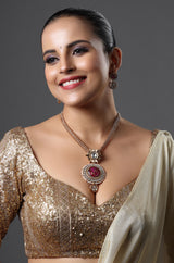 Royal Ruby Floral Pendant Necklace Set