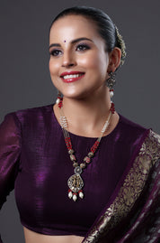 Ruby Pearl Temple Pendant Necklace Set