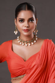 Gold Toned & White CZ Crystal & Pearl Embellished Choker Necklace