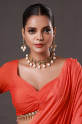 Gold Toned & White CZ Crystal & Pearl Embellished Choker Necklace