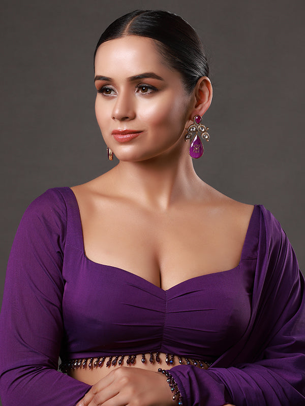 White Finish Zircon & Kundan with Purple Stone Dangler Earrings