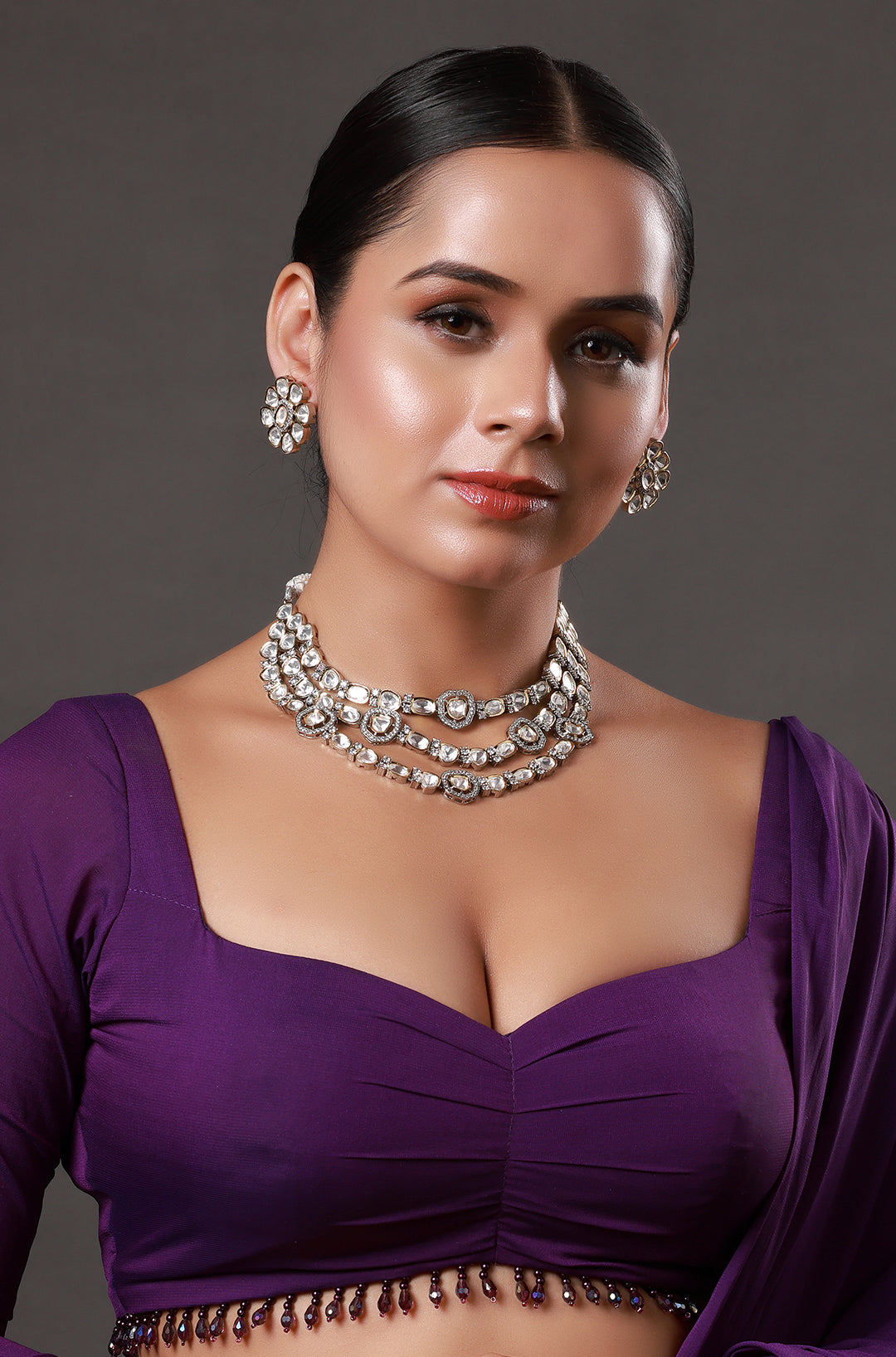 Gold Plated Kundan Polki Meenakari Layered Necklace