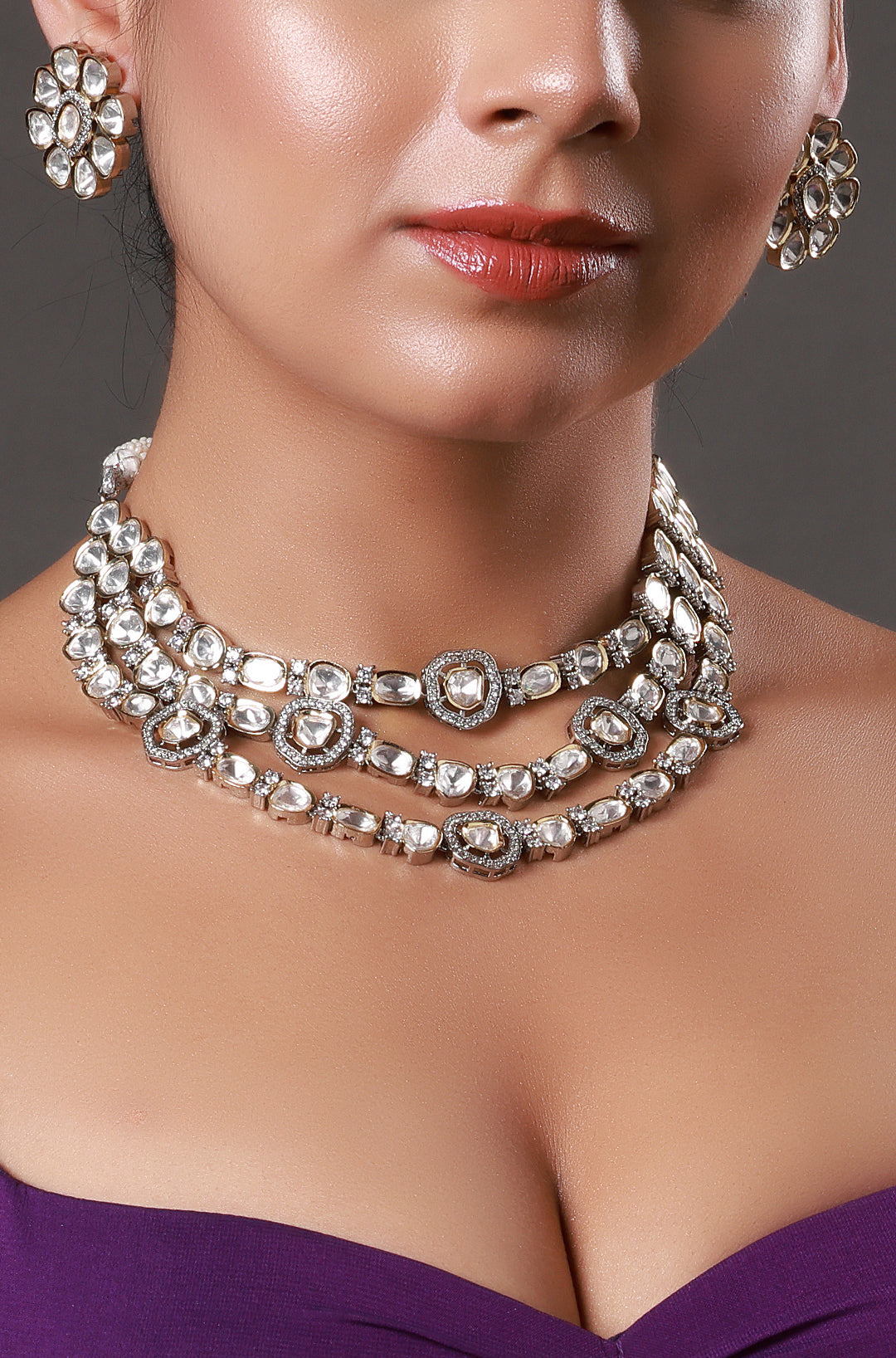 Gold Plated Kundan Polki Meenakari Layered Necklace