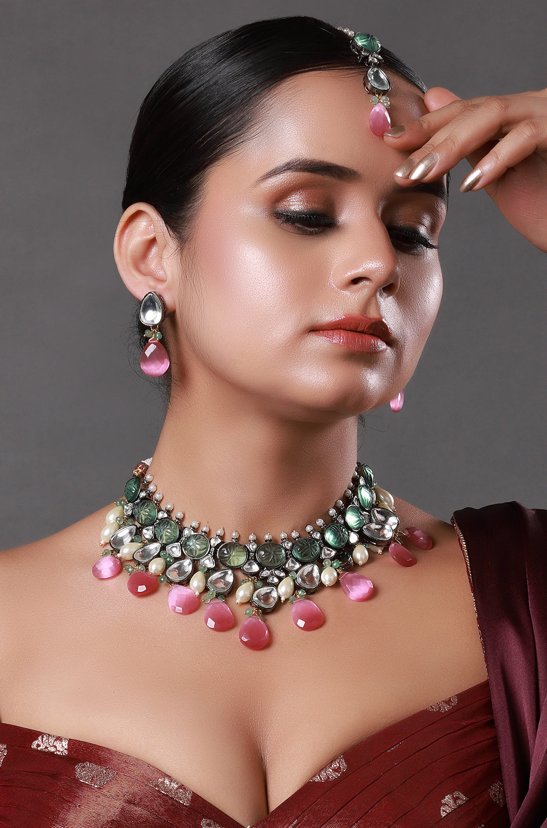 Moissanite Kundan Necklace in Victorian Polish