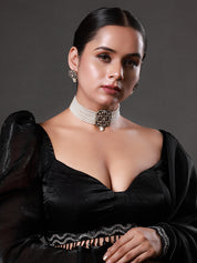 White Square Moti Choker Necklace