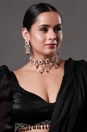 Maroon Red Kundan & Pearls Jadau Choker Necklace