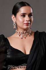 Maroon Red Kundan & Pearls Jadau Choker Necklace