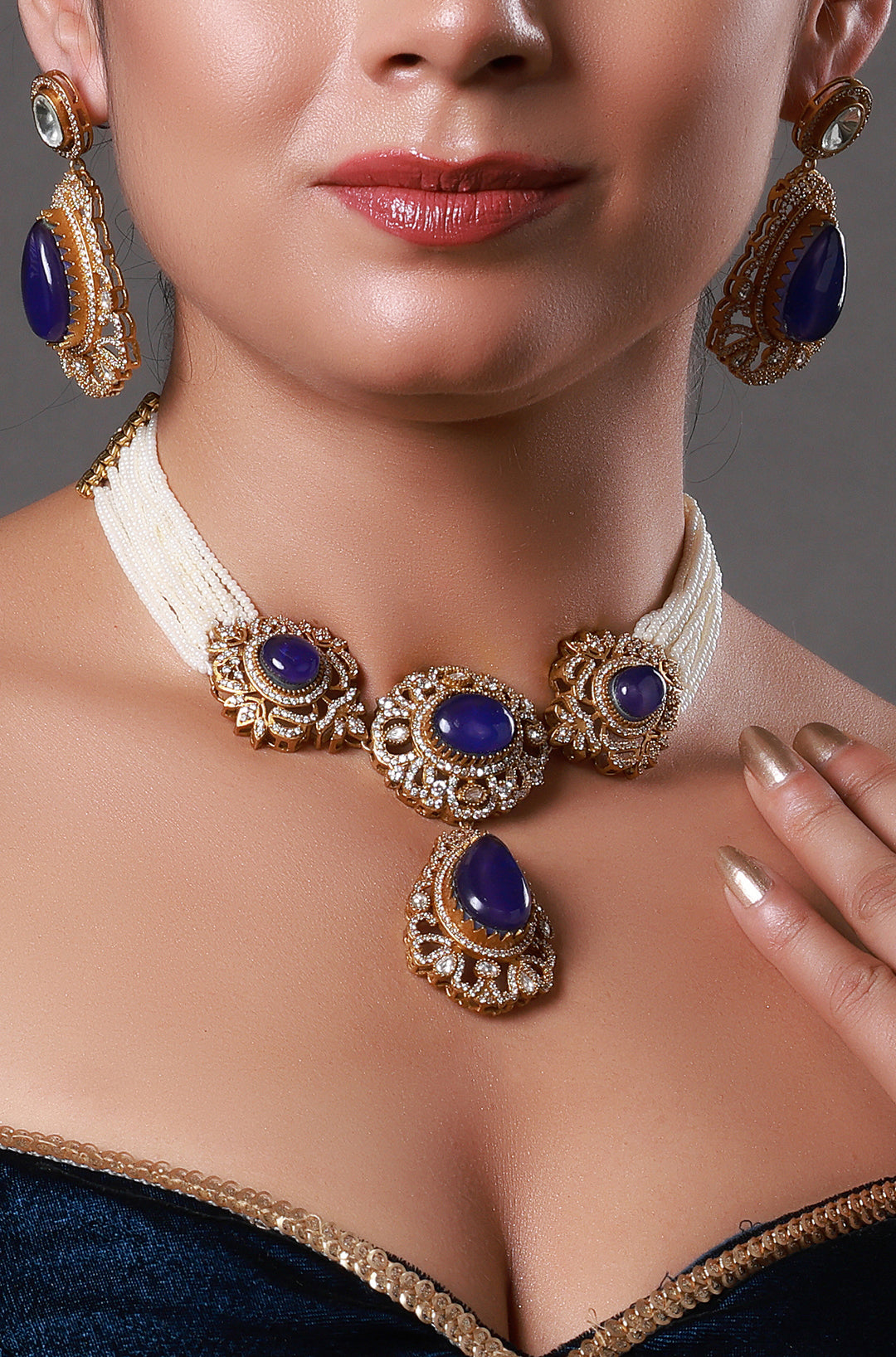 Gold Plated Traditional Kundan & Pearl Studded Choker Necklace