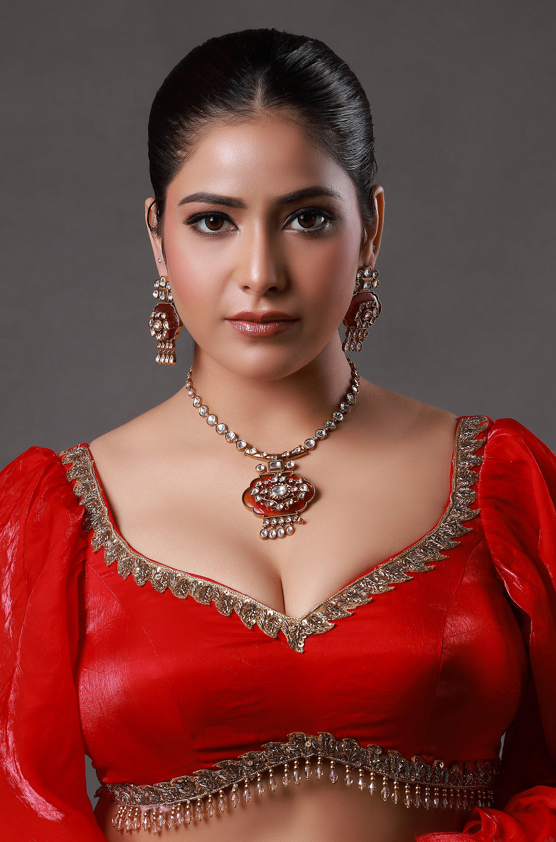 Uncut Mossonaite Kundan & Meenakari Necklace