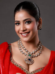 Gold Plated Polki Zircon Mughal Double Layer Necklace