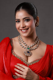 Gold Plated Polki Zircon Mughal Double Layer Necklace