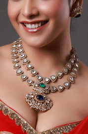 Gold Plated Polki Zircon Mughal Double Layer Necklace