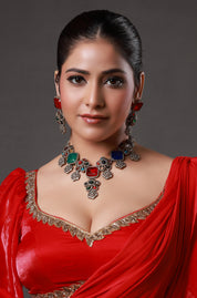 Traditional Multicolor Gemstone and Polki Necklace