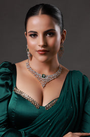 Green Rhodium Gold Plated Ethnic Zircon Necklace