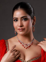 White Finish Zircon & Synthetic Ruby Necklace