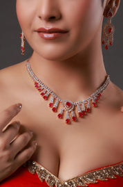 White Finish Zircon & Synthetic Ruby Necklace
