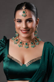 Mokshi Polki Necklace with Long Earrings & Maang Tika