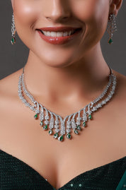 White Finish Zircon & Emerald Necklace