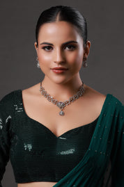 Floral American Diamond Silver Plated Necklace