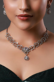 Floral American Diamond Silver Plated Necklace