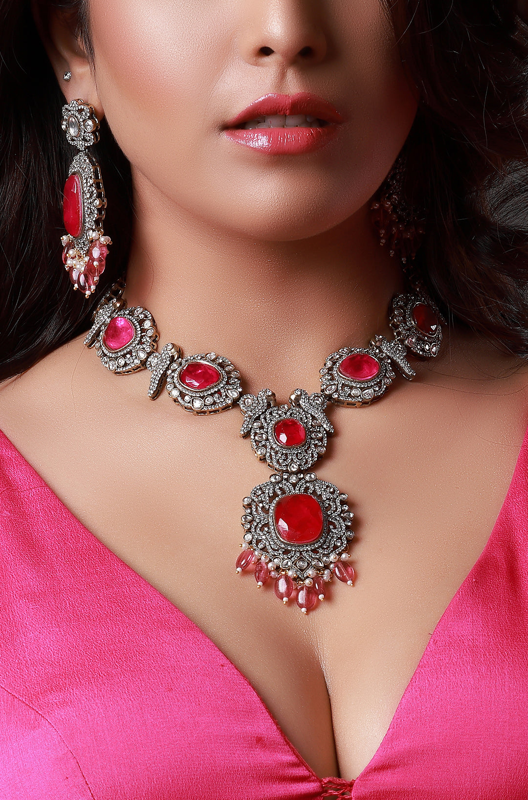Pink Victorian Meenakari Parrot Designed Necklace