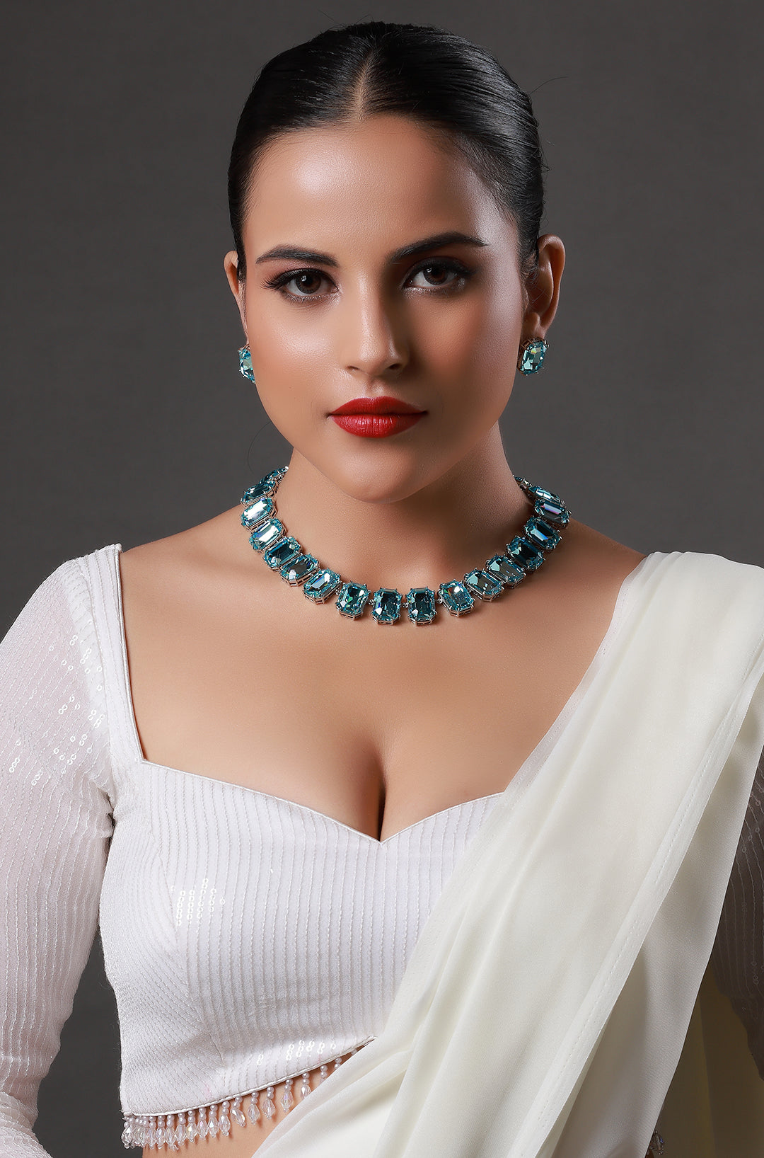 Anna Wintour Inspired Turquoise Blue Zircon Crystal Necklace