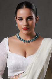 Anna Wintour Inspired Turquoise Blue Zircon Crystal Necklace