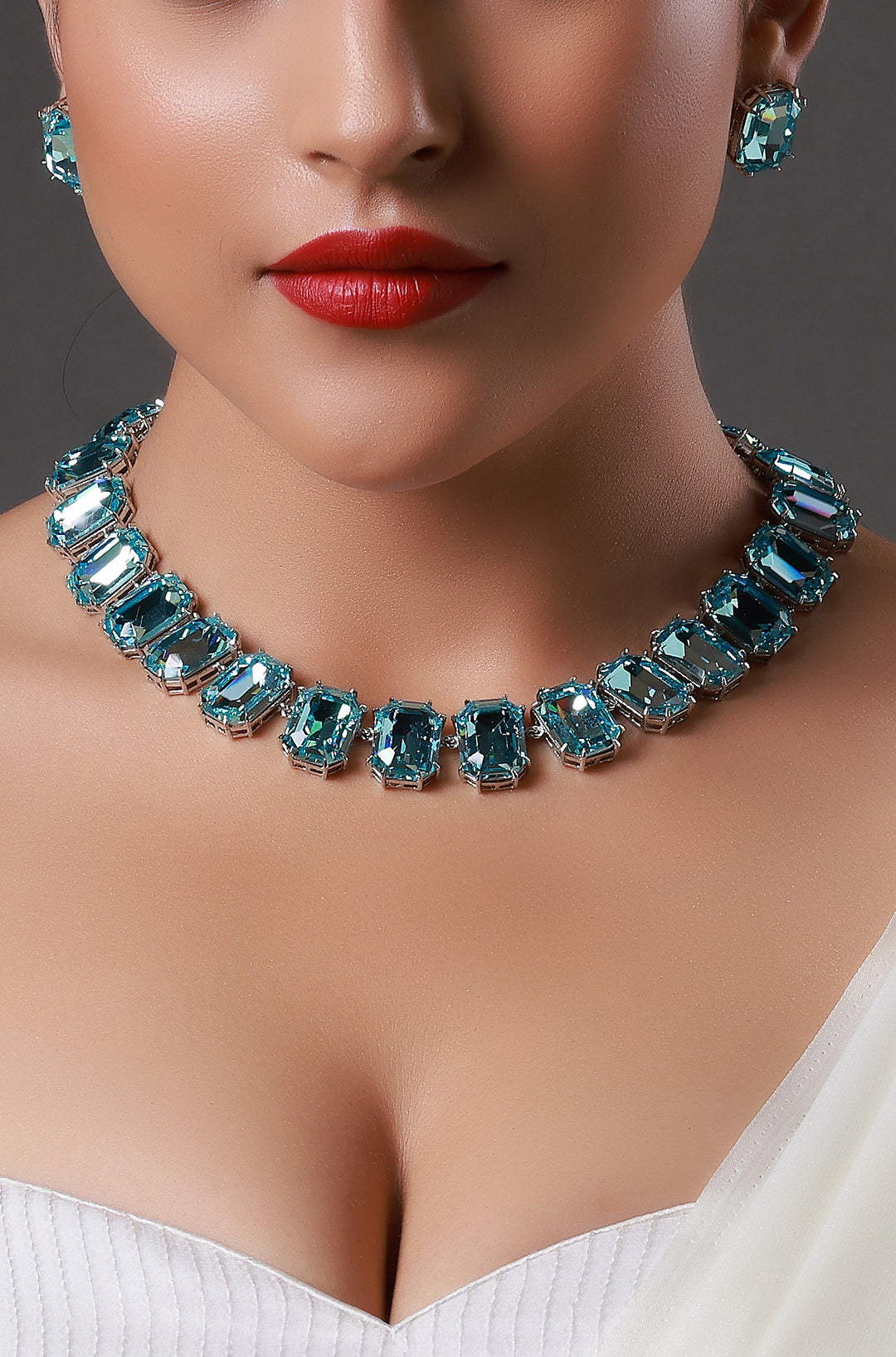 Anna Wintour Inspired Turquoise Blue Zircon Crystal Necklace