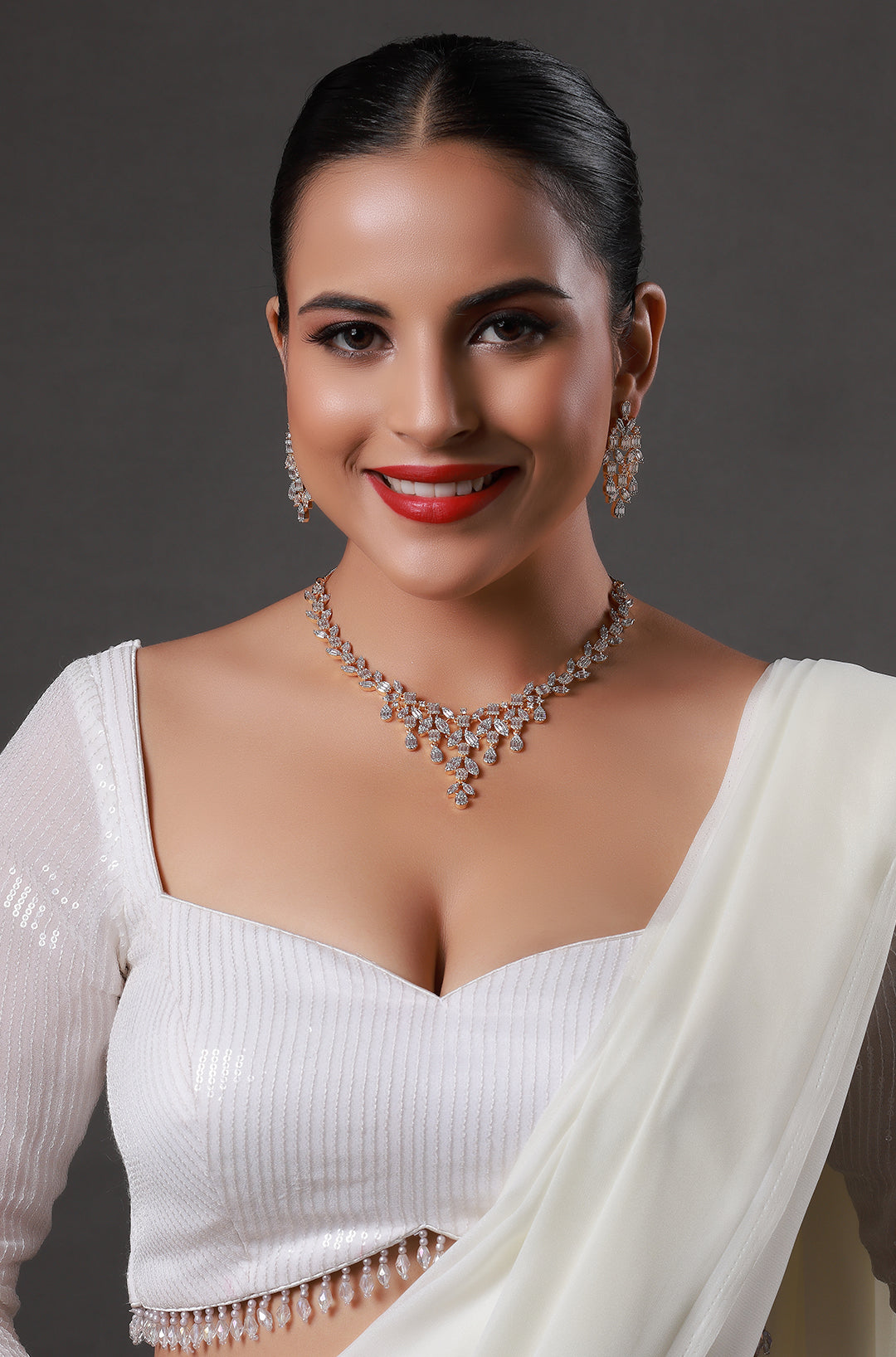 Dazzling Cubic Zirconia Floral Brass Necklace