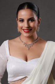 Dazzling Cubic Zirconia Floral Brass Necklace