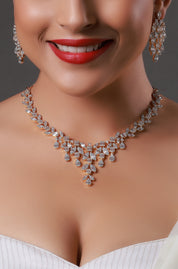 Dazzling Cubic Zirconia Floral Brass Necklace