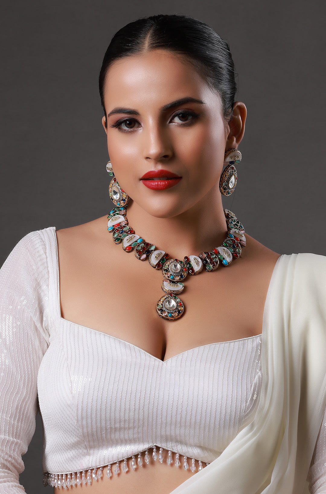 Classy Black Polish Multi-Color Kundan Necklace