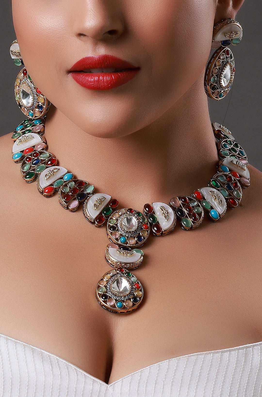 Classy Black Polish Multi-Color Kundan Necklace