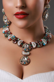 Classy Black Polish Multi-Color Kundan Necklace