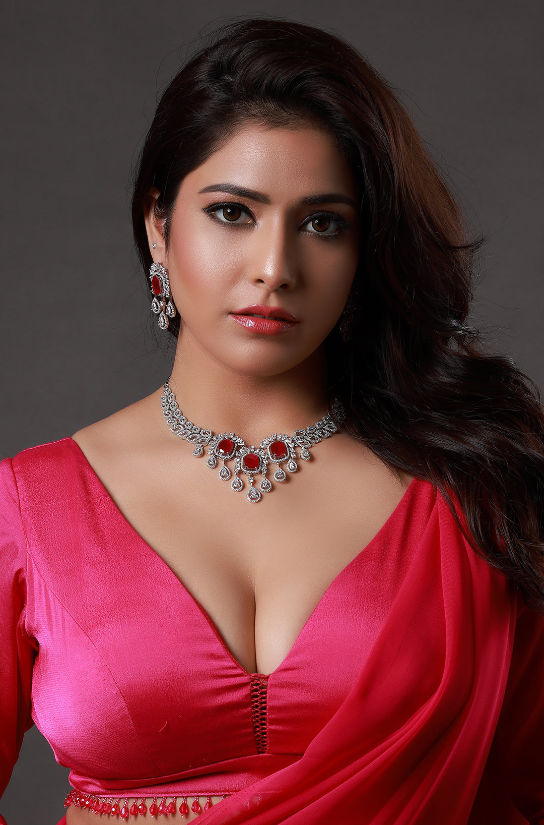 CZ Elegance Pink Teardrop Cut Necklace