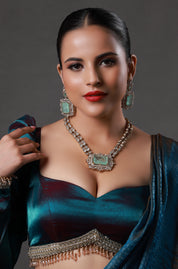 Mint Green Stone Silver And Gold Kundan Necklace