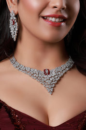 Maroon Rhodium Gold Plated Ethnic Zircon Necklace