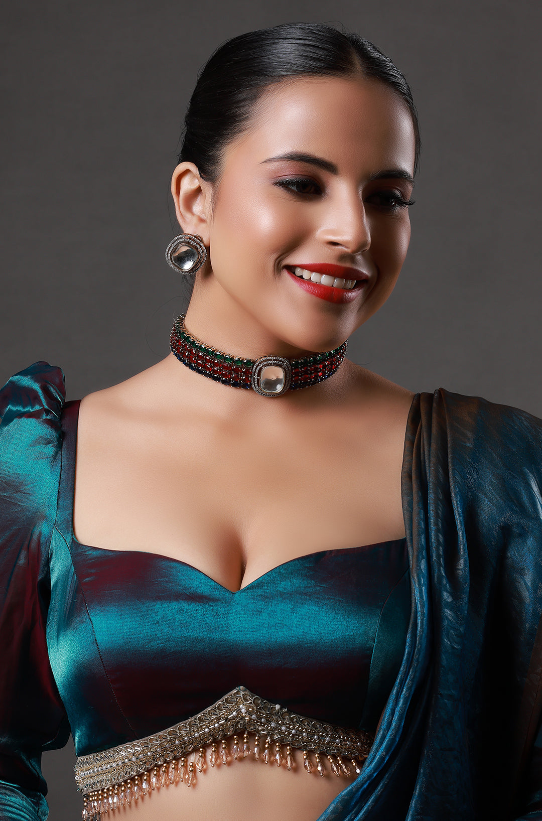 Square Shape Kundan Polki Pendant CZ With Kundan Gold Plated Choker Necklace