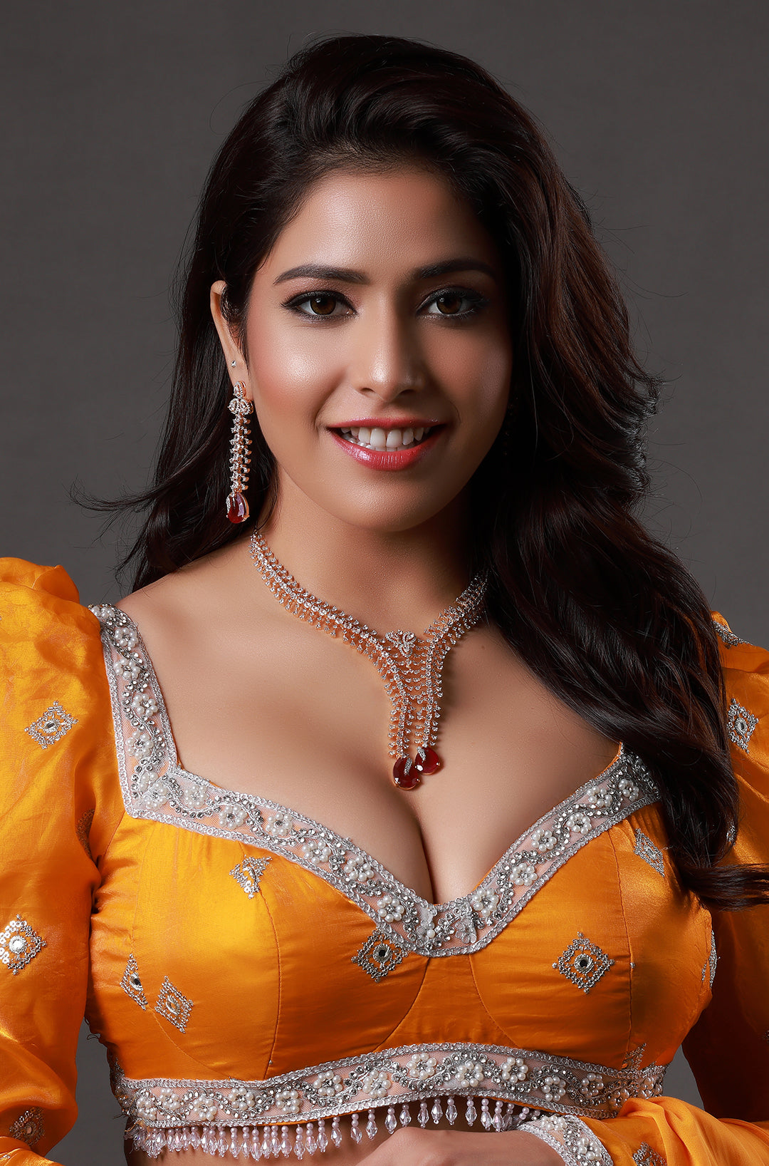 Bollywood Inspired Silver-Plated Ruby AD Studded Necklace