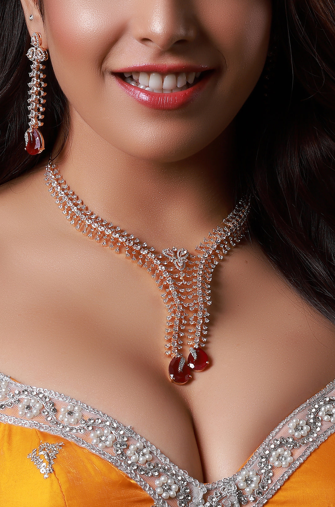 Bollywood Inspired Silver-Plated Ruby AD Studded Necklace