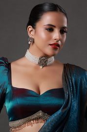 Luxury Pearl Multi Strand Choker Necklace with an Intricate Center Piece