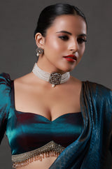 Luxury Pearl Multi Strand Choker Necklace with an Intricate Center Piece
