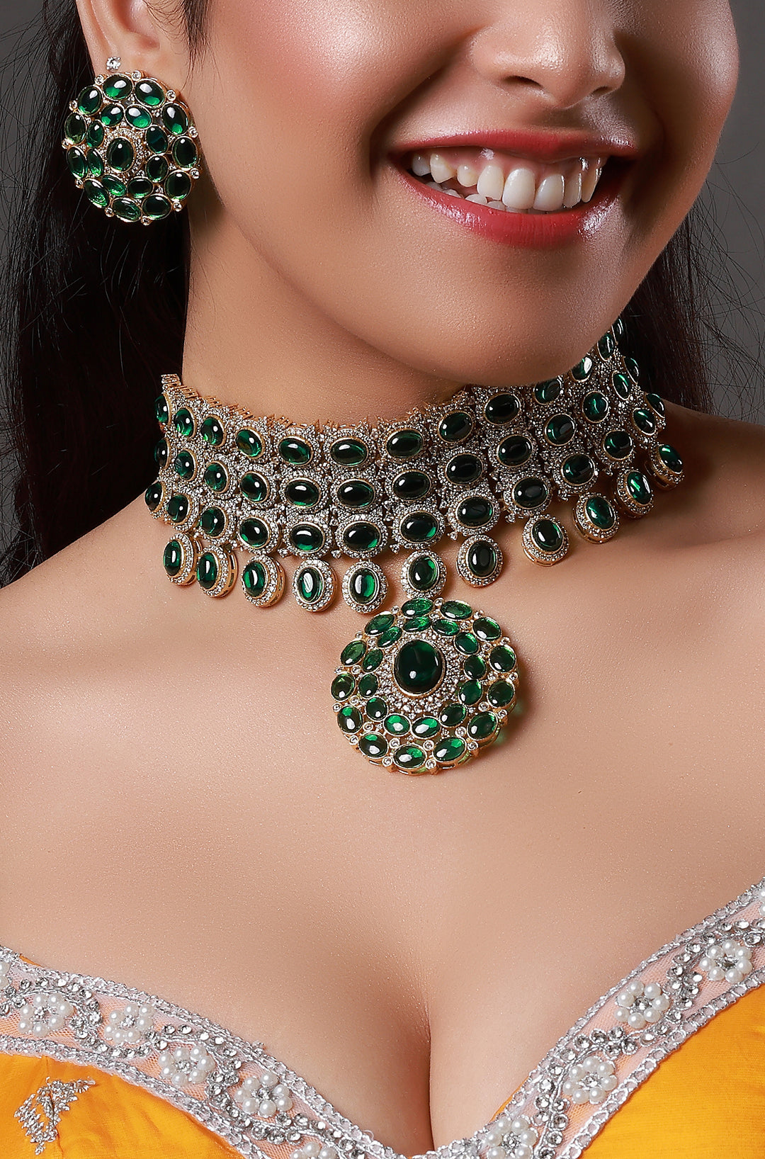 Deepika Padukone Brass & Emerald with Zircon Choker